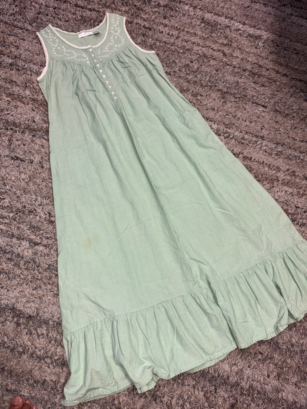 Soft Surroundings Sleeveless maxi Nightgown pearl details 100% cotton Sz M